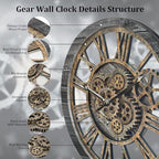 Large Wall Clock, Wall Clocks for Living Room Decor 20 Inch Farmhouse Vintage Rustic Kitchen Wall Decor Vintage Roman Oversized Wall Clock for Home Bedroom House Office, Moving Gears Clock