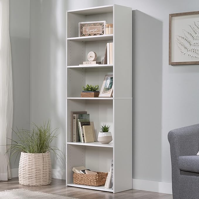 Sauder Beginnings 5-Shelf Bookcase, Bookshelf with Adjustable Storage Shelves, in Soft White