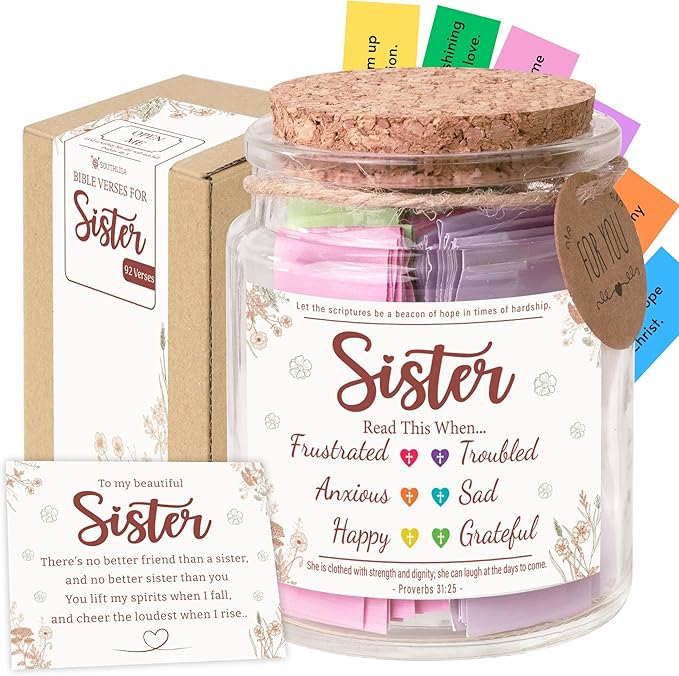Bible Verse Jar for Daughter – 92 Color-Coded Scriptures of Encouragement, Birthday & Christmas Gift, Christian Keepsake, Daughter-in-Law Gift (Bible Verse Jar For Sister)