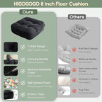 8" Washable Floor Pillow Cushion for Adults, Meditation Cushion Pillow, Large Square Floor Sitting, Removable Tufted Corduroy Cover, for Tatami Living Room or Yoga, 22x22 Inch, Machine Washable