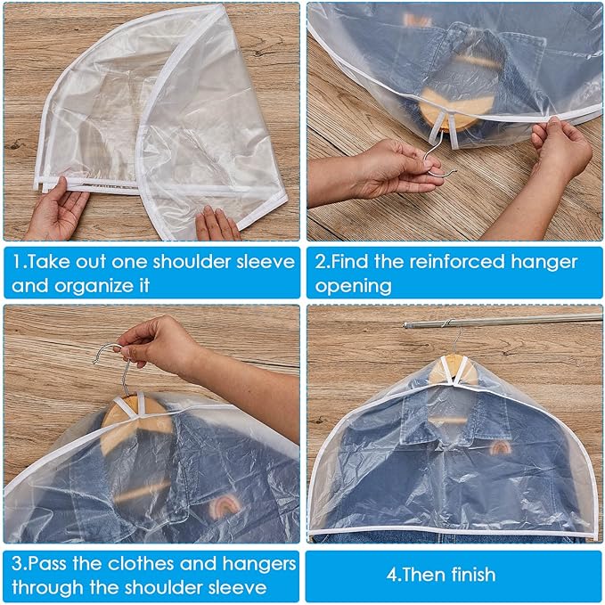 Patelai 16 Pcs 4" Gusseted Plastic Shoulder Covers for Hanging Clothes Coat Covers for Closet Clear Garment Breathable Bag for Jacket Clothing Coat Dress (Semi-transparent)