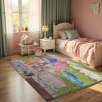 4x6ft Kids Doll House Play Rug,Non-Slip Faux Wool Carpet with Interactive English Words, Educational House Rooms Design for Playroom, Bedroom, Nursery Gift