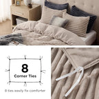 Bedsure Fluffy Duvet Cover Set - Ultra Soft Plush Shaggy Comforter Cover Queen Size, Warm Flannel Fleece Bed Sets for Winter, 3 Pieces (Striped Pattern, Khaki)