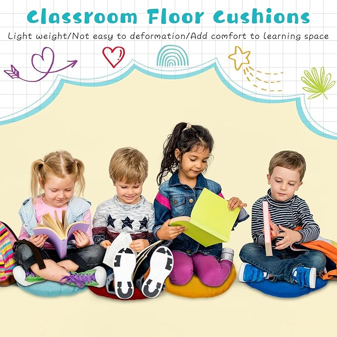 Tinideya 48 Pcs Round Floor Pillows 15.7 Inch Flexible Seating Pillows Chair Floor Cushions Reading Cushions for Kids Adults Classroom Home School Playing Supplies (24 Colors)