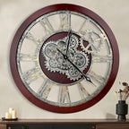 HOIBAI Large Wall Clock, Wall Clocks for Living Room Decor 30 Inch Farmhouse Vintage Rustic Kitchen Wall Decor Vintage Roman Oversized Wall Clock for Home Bedroom House , Moving Gears Clock