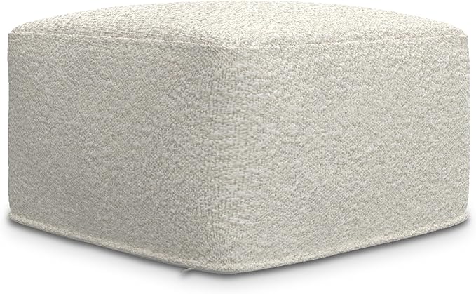 SIMPLIHOME Chantal Square Pouf - 18 inch Wide Upholstered Boucle Fabric Ottoman in Ivory, Contemporary Footstool, Coffee Table or Extra Seating for Living Room or Bedroom, Assembled