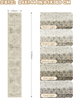 Hallway Runner Rug 2x12, Extra Long Washable Runner Rugs with Rubber Backing, Non Slip Runner, Vintage Rug Runners for Kitchen Laundry Room Entryway (Brown/Beige,2'x12')