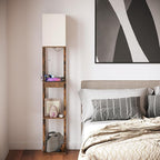 SUNMORY Floor Lamp with Shelves, Modern Dimmable Standing Lamp with Drawer & 2 USB Ports & 2 Power Outlet, Corner Tall Shelf Lamp for Living Room and Bedroom (Rustic Browm)