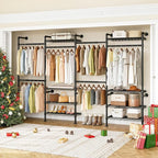 ONBRILL H4 Wall Mounted Closet System, Expandable Industrial Pipe Clothes Rack Clothing Rack for Hanging Clothes, Heavy Duty Closet Organizers and Storage in Wardrobe Closet