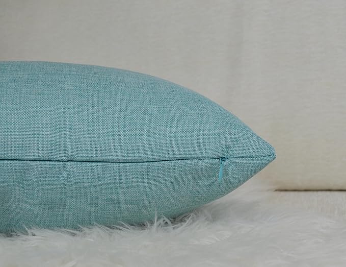 Aiking Home Woven Fine Faux Linen Throw Pillow Cover, Size 14"x26", Aqua
