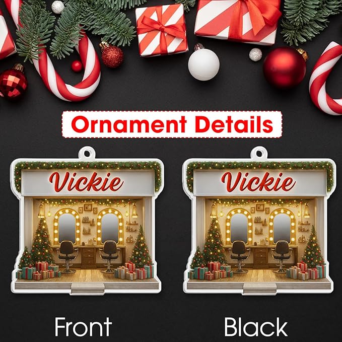 Personalized Hair Salon Christmas Ornament 2025, Flat Acrylic Custom Name Ornament, for Hairstylist, Hairdresser Keepsake, Beauty Shop Christmas Tree Decoration