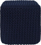 REDEARTH · Square Hand Knitted Pouf - Foot Stool Ottoman Coffee Table - Cotton Cord Boho Pouffe - Poof Accent Footrest for Living Room - Bedroom - Library (16" x 16" x 16") - Navy Blue, Set of 2