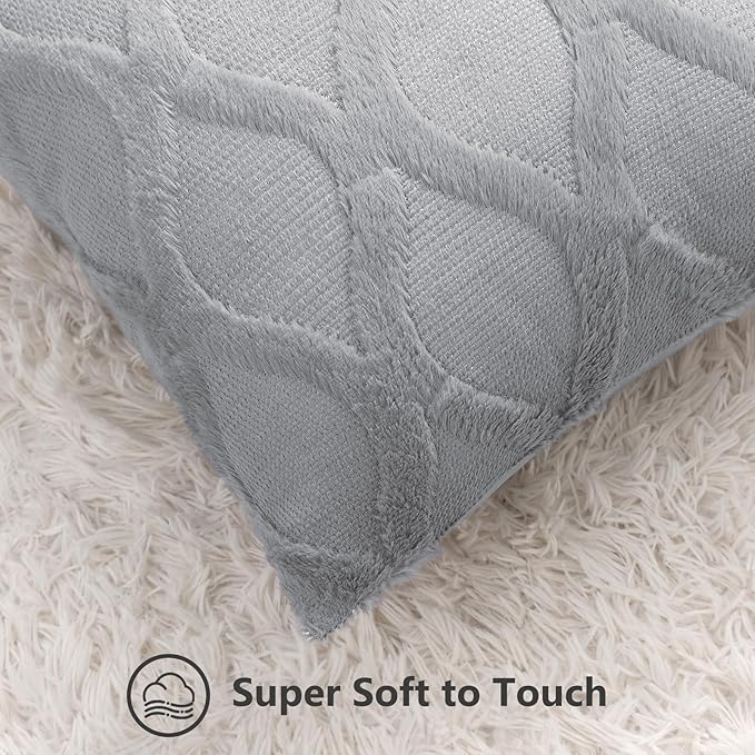 decorUhome Spring Throw Pillow Covers 18x18 Inch Set of 2, Soft Plush Faux Fur Wool Grey Couch Pillow Covers, Decorative Neutral Pillow Cases for Bed Sofa Living Room Home Decor
