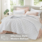 Comfort Spaces Queen Quilt Set Modern Reversible Ogee Coverlet Queen Bedding Set Cozy Quilted Winter Layer, All Season Lightweight Soft Queen Size Quilt, Kienna, Full/Queen White Ogee 3 Piece