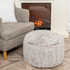 Ottoman Pouf Unstuffed Round Foot Rest Poof Ottoman No Filler Floor Foot Stool Pouf Bean Bag Cover with Storage for Living Room Bedroom Snow Coffee