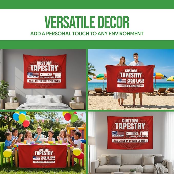 Custom Tapestry by BCB Print | Personalized Wall Hanging Decor for Home & Events | Add Your Image, Text, or Logo | HD Printed Fabric Banner | Express Dispatch & Ship | Made in USA