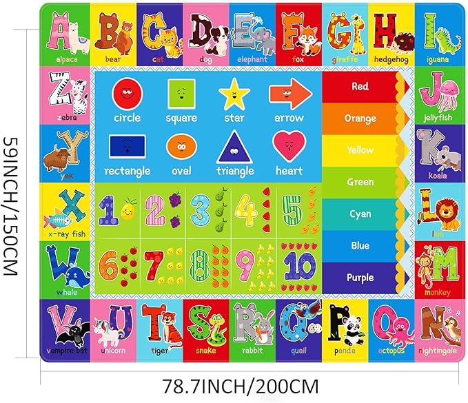 Educational Kids Play Mat with Alphabet & Numbers - Soft Non-Slip Nursery Rug for Toddlers Baby Playroom, Bedroom, Daycare or Classroom