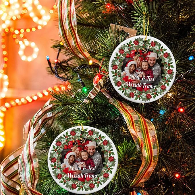 Personalized Christmas Ornaments 2030 Custom Ornaments for Christmas Tree Customized Photo Ornaments Picture Personalized Ornaments Home Decor Hanging Ceramic Xmas Ornament for Couples Family Wedding