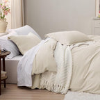 Bedsure Oat Milk Duvet Cover King Size - 3 Pieces Prewashed Cotton-Like Extra Soft Bedding Set, Includes 1 Duvet Cover 104x90 Inches with Zipper Closure & 2 Pillow Shams, Comforter Not Included
