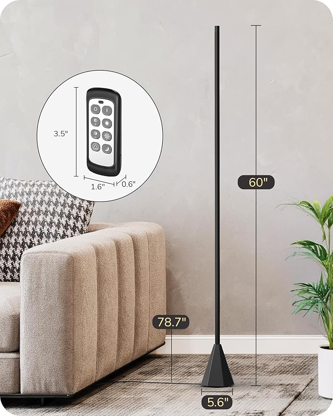 EDISHINE LED Corner Floor Lamp, New Gesture Control Dimmable Corner Light with Remote Control, 3000K-6000K Eye Caring Standing Lamp, Modern Minimalist Lit Lamp for Bedroom, Living Room, Office, Black