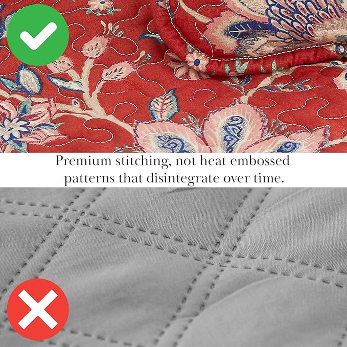 Southshore Fine Living, Inc. Oversized King Quilt Bedding Set, Jacobean Willow Floral Quilt Set with 2 Matching Pillow Shams, Lightweight California King Bed Spread, Soft Microfiber Fabric, Red