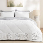 Bedsure Queen Comforter Set - 7 Pieces Reversible White and Grey Bedding, Queen Bed Set for All Seasons, Bed in a Bag with Down Alternative Comforter, Grey Sheets, Pillowcases & Shams