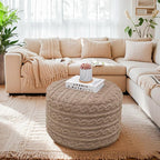 Asuprui Round Pouf Ottoman Stuffed Foot Stool Floor Pouf Chair for Living Room Bedroom Filled One Piece High Resiliency Foam Boho Poof Foot Rest for Couch 20 Diameter x 12 Height Coffee with Filler