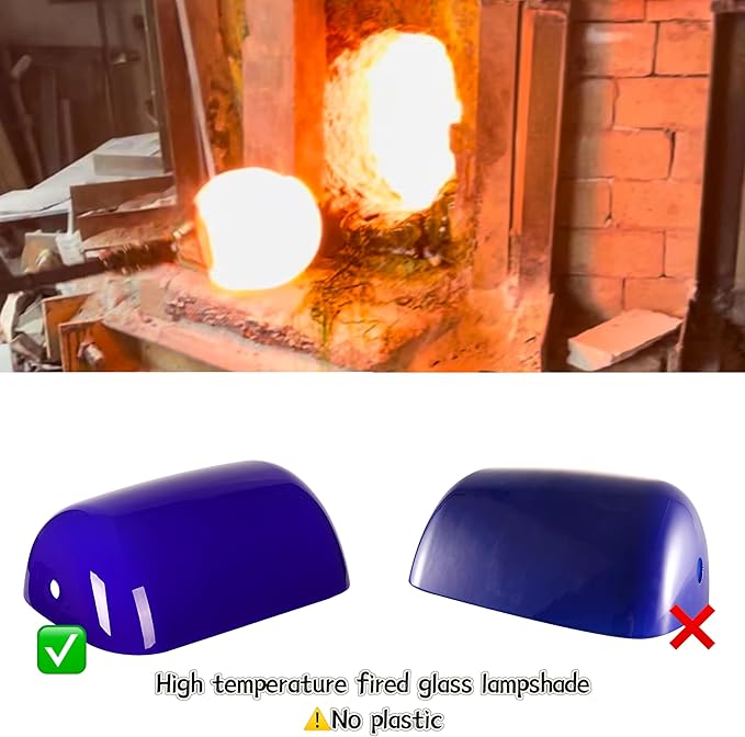FIRVRE Blue Glass Bankers Lamp Shade Replacement Cover Lamp Shades for Table Lamps Desk Lamp Blue Glass Cover("8.85 IN " L "5.11 IN" W "2.95 IN" H)