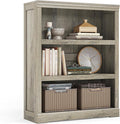 LINSY HOME 3-Tier Bookcase and Bookshelf, Small Wood Display Storage Shelves Farmhouse Bookshelf for Home Office, Living Room, Bed Room - Washed Grey