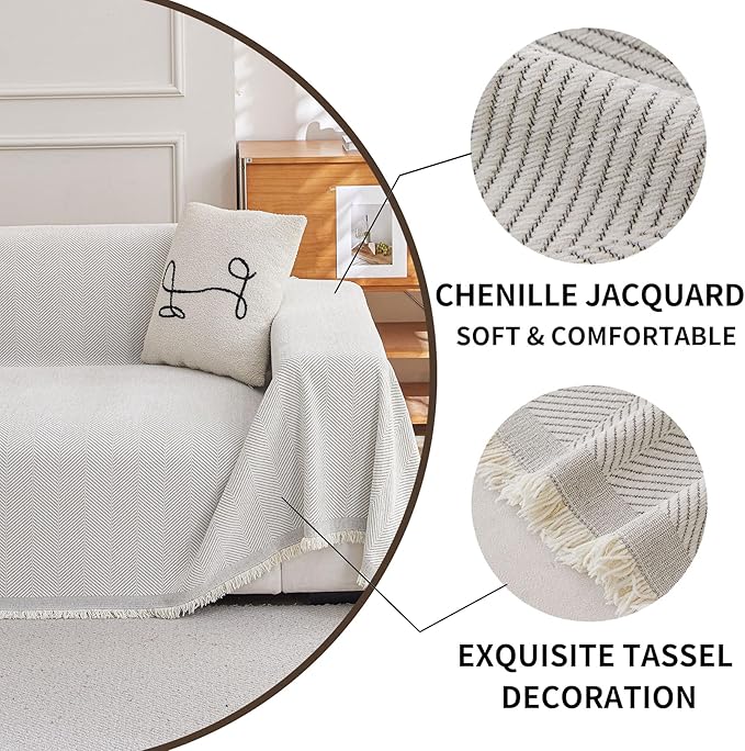 HAOMAIJIA Non Slip Couch Cover Sofa Covers for 3 Cushion Couch Washable sectional Couch Covers for Dogs pet Furniture Protector Couch Cover Blanket for Living Room (Off White, 71"x134")