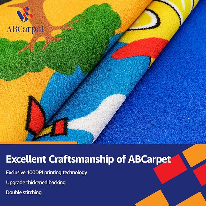 Classroom Rug Kids Carpet Blue Library Carpet ABC Educational Elementary School Daycare Nursery Rug ABC Numbers Reading Alphabet Classroom Area Rug, 7.5 x 13 ft
