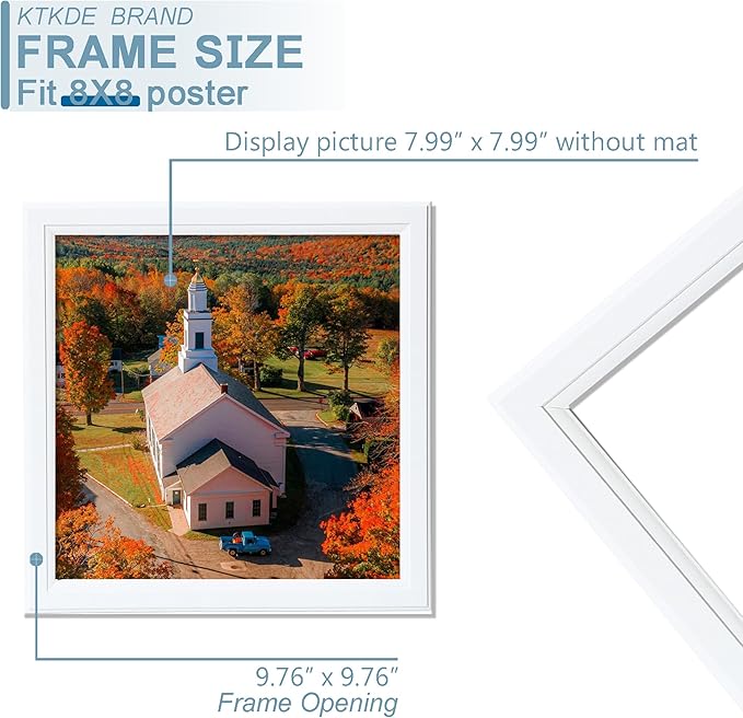 KTKDE 8x8 Picture Frame Set of 3, White Wooden frames, Wall Hanging for Tapletop Display, Best Square Photo Frame Studio Gallery for Photos, Posters & Art Prints