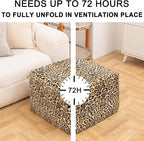 20x20x14 Inches Fluffy Square Pouf Ottoman - Plush Furry Ottoman Foot Rest Stool with High-Density Foam, Versatile Floor Seating for Living Room (Leopard Print)