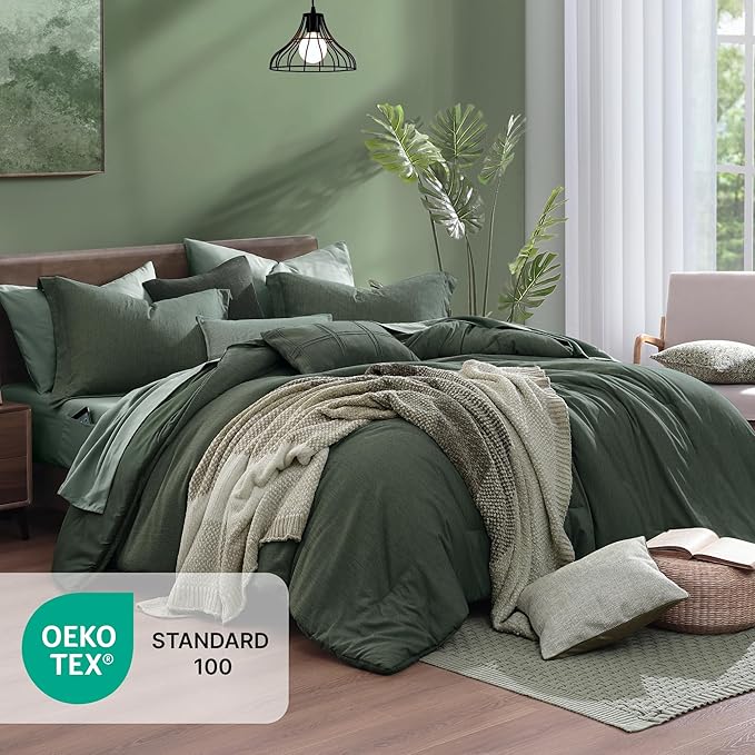 Monbix King Size Comforter Set, Deep Forest King Size Bedding Set Reversible, King Comforter Set 7 Pieces, Cationic Dyeing Bed in a Bag with Comforter, Sheets, Pillowcases & Shams