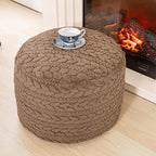 Unstuffed Ottoman Pouf Cover – Round Faux Fur Footstool Plush Floor Pouf (No Filler Included) Perfect for Living Room, Bedroom, or Office Lounge (Coffee, 26x26x18 in)