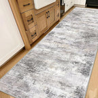 IOHOUZE Abstract Runner Rug 3x14 Ft Washable Runners for Hallways, Non Slip Kitchen Runner Printed Faux Wool Entryway Runner Indoor, Modern Abstract Floor Carpet for Hall Stair, Grey Beige