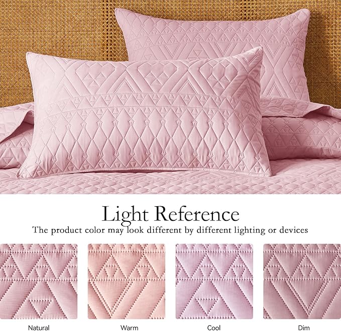 akkialla Twin Quilt Set, Pink Lightweight Microfiber Bedspread Coverlet, Boho Geometric Pattern, Soft All-Season Bedding, 2-Piece (1 Quilt, 1 Pillow Sham) | Breathable fabric, Modern style
