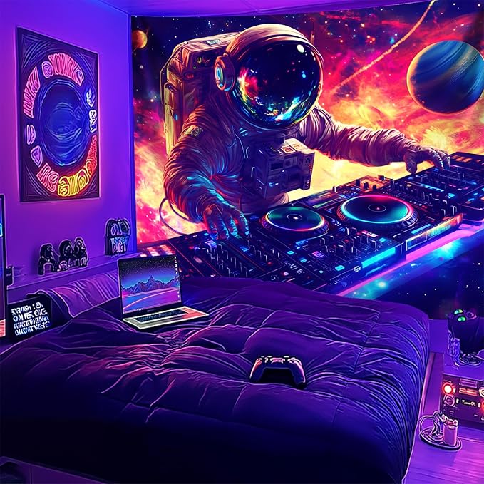 NYZE Astronaut Space Tapestry for Bedroom, Glow in the Dark Room Decor Wall Tapestries, Cool Galaxy Planet Wall Hanging, Wall Hanging for Men Guys Gamer Room Dorm Living Room 90x70 in
