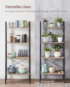 VASAGLE Ladder Shelf, 4-Tier Bookshelf, Storage Rack, Bookcase with Steel Frame, for Living Room, Home Office, Kitchen, Bedroom, Industrial Style, Heather Greige and Ink Black ULLS44MB