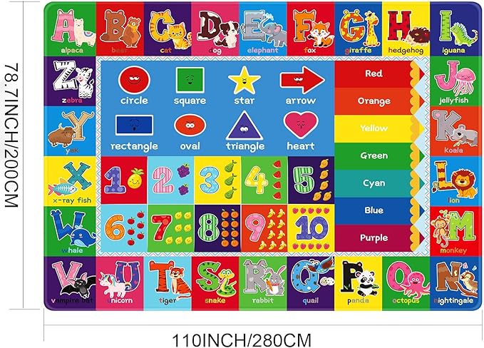 Kids Play Rug for Playroom, ABC Educational Rugs for Classroom, Preschool Floor Play Mat for Kids Toddler Baby, Large Soft Kid Rug Carpet for Boy Girl Bedroom(110X78.7 INCH Blue)