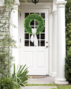20 inch Artificial Boxwood Wreath for Front Door, Greenery Spring Summer Wreath for All Seasons with Sash，St Patrick's Day Decoration, Farmhouse, Garden, Wedding, Indoor & Outdoor