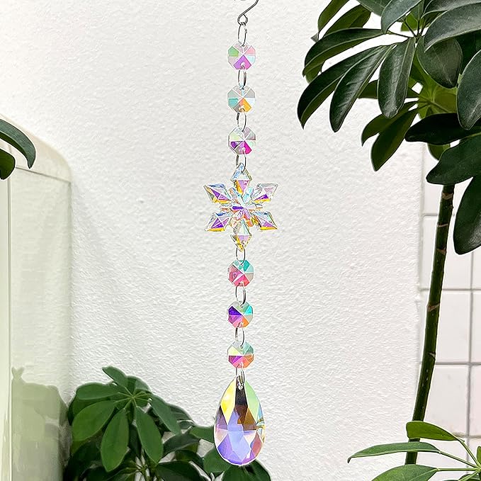 WOMHOPE Crystal Ornaments for Christmas Tree Sun Catcher Crystals Hanging Rainbow Maker for Windows Acrylic Snowflake Crystal Ball Prism Decorations Ornaments 4 Pcs (Multi Color)