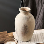 Ceramic Rustic Flower Vase, 8.27 Inch Vintage Pottery Home Decor, Antique Farmhouse Terracotta Vase for Living Room, Table, Shelf, Mantel Decoration, Farmhouse - Natural Brown