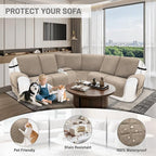 Recliner Sofa Covers 100% Waterproof Velvet L Shape Recliner Couch Covers for Dogs Pets Washable Anti Slip Recliner Slipcovers with Pockets (5 Seat Sofa with 1 Console, Khaki)