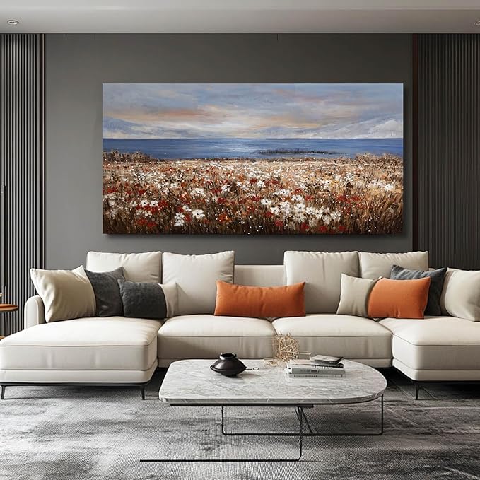 GAIDUOMAI Large Wall Art Landscape Paintings Ocean Wall Prints for Bedroom Flower Field Rustic Posters for Room Aesthetic 29x58 Inch Office Artwork
