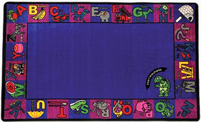 SAFECASTLE Alphabet Charlie Kids Educational Area Rug – 5'4" x 7'8" – ABC Alphabet Border Classroom Carpet for Playroom, Classroom, Daycare, or Preschool – Durable Machine-Tufted Nylon Rug