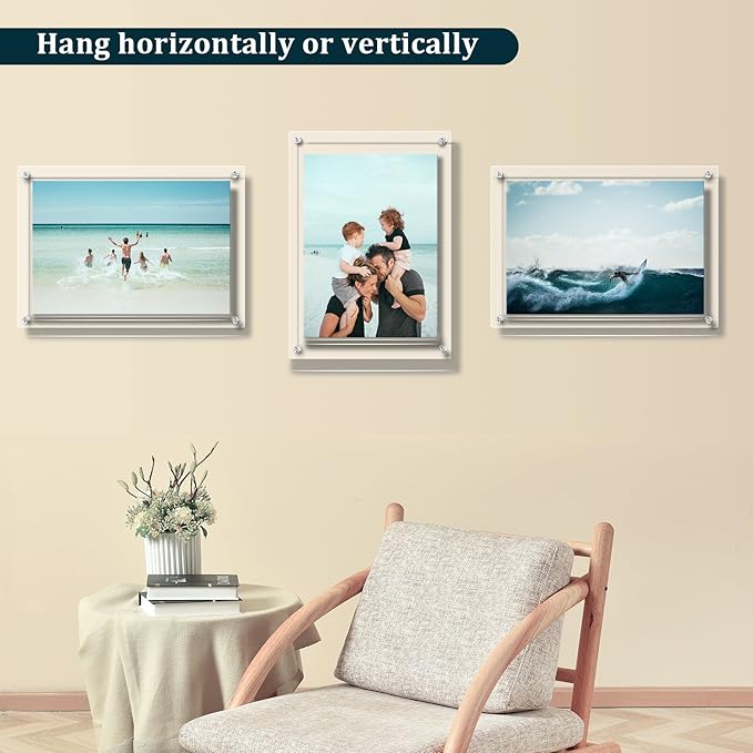 Acrylic Floating Picture Frame, 11x14 Double Panel Clear Wall Mount Document Certificate Frames (Inner Max Size is 9 x12.5 inch)