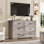 GAOMON Farmhouse 6 Double Drawers Dresser for Bedroom, 47.2'' Wide Chest of Drawer, Wooden Horizontal Dresser with Metal Handles and Stable Base, Modern Cabinet for Bedroom, Living Room, Grey