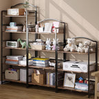 JSB No Assembly Folding Bookshelf, 5 Tier Book Shelf for Storage, Vintage Wood Foldable Bookcase for Living Room, Bedroom, Office Organization Shelves