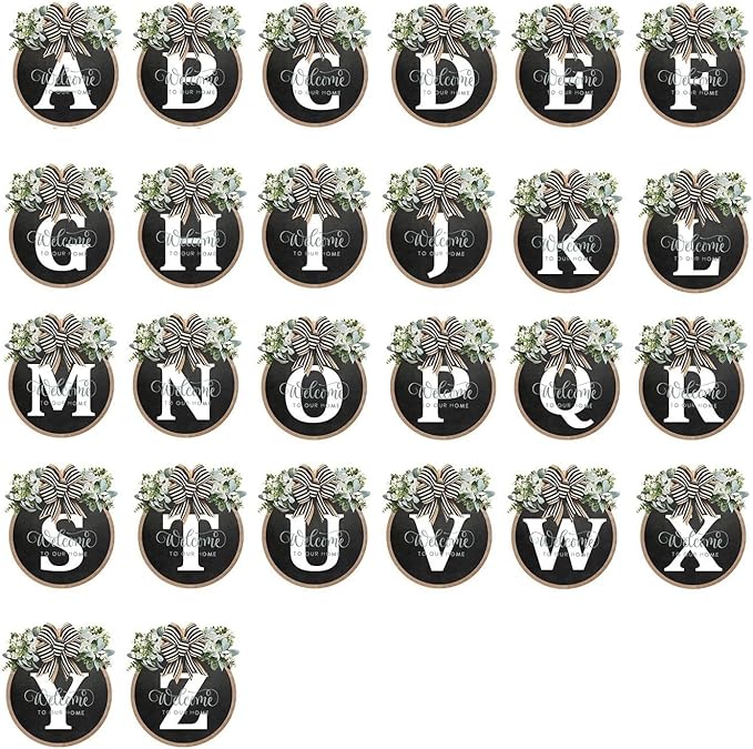Circular Surname Front Door Welcome Sign - 26 Letter House Wreath, Front Porch Decorations, Year-Round Home Decor (K)